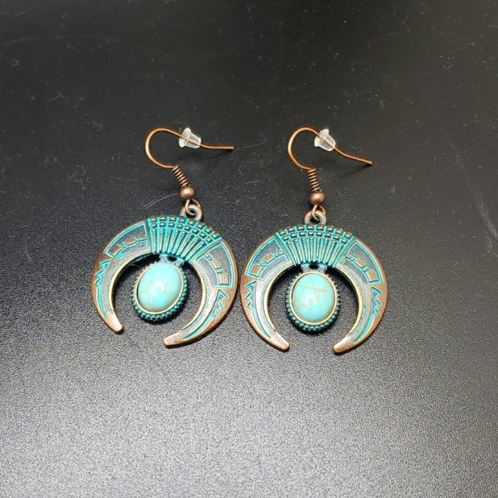 Bronze Bohemian turquoise tribal earrings